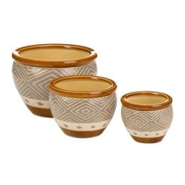 Accent Plus Tan Ceramic Diamond Pattern Planter Set