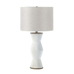 Nikki Chu Gable Ridges Table Lamp - White with Beige Shade