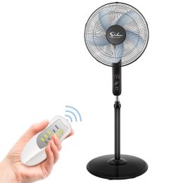 Simple Deluxe Oscillating 16&Prime; Adjustable 3 Speed Pedestal Stand Fan with Remote Control for Indoor; Bedroom; Living Room; Home Office &amp; Coll