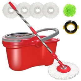 Spin Mop and Bucket with Wringer Set - for Home Kitchen Floor Cleaning - Wet/Dry Usage on Hardwood &amp; Tile - Upgraded Self-Balanced Easy Press Syst