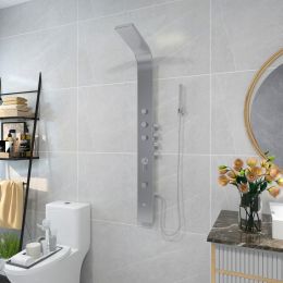 59.05'' 2.5 GPM High Pressure Chrome Shower Panel System with Fixed Rainhead and Handheld Dual Shower in Stainless Steel