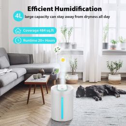 Humidifiers;  Top Fill Cool Mist Humidifier for Bedroom Large Room Baby Home;  Quiet Ultrasonic;  Essential Oil Diffuser;  UHM-JS02 4L;  white