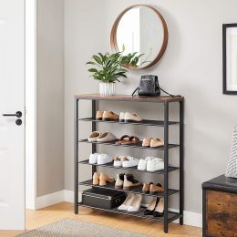 Shoe Rack; Shoe Shelf Storage Organizer with 5 Mesh Shelves and Large Surface for Bags