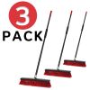 Heavy Duty Push Broom; Long Handled; 18" Indoor/Outdoor; Red; 3-Pack