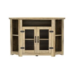 44 Inch Modern Farmhouse Wood Entertainment Center; TV Console with Double Doors and Storage Cabinets; Yellow Walnut