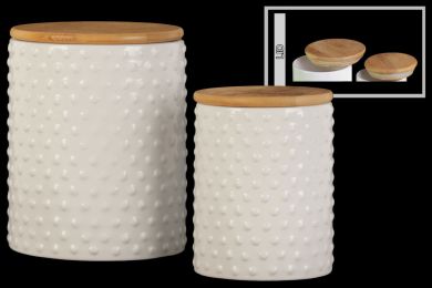 Round Ceramic Canister With Pimpled Pattern; Set of 2; White; DunaWest