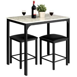 Set of 3 Counter High Dining Room Coriane Table and 2 Chairs Kitchen Bar