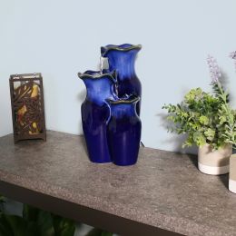 Upholstery Smooth Porcelain Glazed Jug Table Top Table Fountain - 11 Inch - Blue