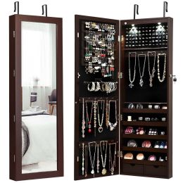 Wall Mounted Mirrored Jewelry Cabinet Organizer LED Light