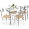 5 piece dining table and 4 chairs glass top kitchen breakfast furniture brown