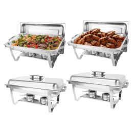 Chafing Dish 4 Packs 8 Qt. Foldable Rectangular Chafer Set; Stainless Steel Buffet Catering Warmer Set