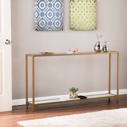 Barley Narrow Metal Console; Gold with White Glass