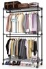 Clothes Rack 3 Tier Heavy Duty Hanger Rolling Freestanding Closet Rack Organizer Storage Rack with 2 Rods/Lockable Wheels/2 Side Hooks