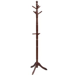 Coat rack wooden hall tree 2 adjustable height with 9 hooks walnut