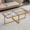 Minimalism rectangle coffee table; Golden metal frame with tempered glass tabletop