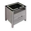 Multifunctional Storage Nightstand with 2 Drawers and an open shelf; Wireless Charging with adjustable LED; Brown