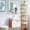 Square Vanity Makeup Bathroom Wall Mirror with Holding Shelf White