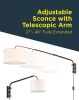 ART+LIGHT Adjustable Sconce; Wall Mount Light with Telescopic Swing Arm; Matte Black Finish with 2 Linen Shades Included