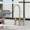 Double Handle Bridge Kitchen Faucet With Pull-Down Spray Head