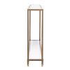 Barley Narrow Metal Console; Gold with White Glass