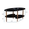 Black Oval glass coffee table; modern table in living room Oak wood leg tea table 3-layer glass table