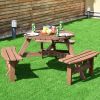 Patio 6 Person Outdoor Wood Picnic Table Beer Bench Set Pub Dining Seat Garden