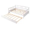 Full Size Daybed Wood Bed with Twin Size Trundle; White