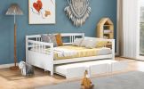 Full Size Daybed Wood Bed with Twin Size Trundle; White