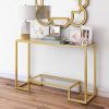 Contemporary Console Table with Glass Top and Shelf