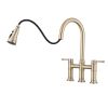 Double Handle Bridge Kitchen Faucet With Pull-Down Spray Head