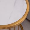 Sintered stone round side/end table with golden stainless steel frame