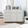 Off White Simple Style Manufacture Wood Chest with Gray Wood Grain Sticker Surfaces Five Drawers Large Storage Space for Living Room Bedroom Guest Roo