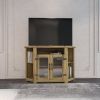 44 Inch Modern Farmhouse Wood Entertainment Center; TV Console with Double Doors and Storage Cabinets; Yellow Walnut