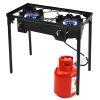 Double Burner Gas Propane Cooker Outdoor Camping Picnic Stove Stand BBQ Grill