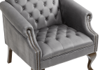 Upholstered Accent Chair for Bedroom Living Room Chairs Lounge Chair with Wood Legs Gray Velvet