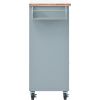 K&K Store Kitchen Cart on 4 Wheels with 2 Drawers and 3 Open Shelves; Kitchen Island with Rubber Wood top for Dinning Room; Grey Blue