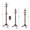 Coat rack wooden hall tree 2 adjustable height with 9 hooks walnut