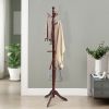 Coat rack wooden hall tree 2 adjustable height with 9 hooks walnut