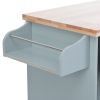 K&K Store Kitchen Cart on 4 Wheels with 2 Drawers and 3 Open Shelves; Kitchen Island with Rubber Wood top for Dinning Room; Grey Blue