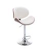 HengMing Bentwood Adjustable Bar Stools ; Upholstered Swivel Barstool; white PU Leather Barstools (Set of 2)