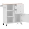 K&K Store Kitchen Cart on 4 Wheels with 2 Drawers and 3 Open Shelves; Kitchen Island with Rubber Wood top for Dinning Room; White