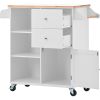 K&K Store Kitchen Cart on 4 Wheels with 2 Drawers and 3 Open Shelves; Kitchen Island with Rubber Wood top for Dinning Room; White