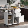 K&K Store Kitchen Cart on 4 Wheels with 2 Drawers and 3 Open Shelves; Kitchen Island with Rubber Wood top for Dinning Room; White