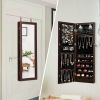 Wall Mounted Mirrored Jewelry Cabinet Organizer LED Light