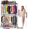 Clothes Rack 3 Tier Heavy Duty Hanger Rolling Freestanding Closet Rack Organizer Storage Rack with 2 Rods/Lockable Wheels/2 Side Hooks