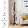 Coat rack wooden hall tree 2 adjustable height with 9 hooks walnut