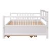 Full Size Daybed Wood Bed with Twin Size Trundle; White