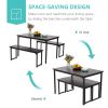 Modern 3 Pieces Dining Room Table Set with Two Benches; 3 Pieces Farmhouse Kitchen Table Set with Metal Frame and MDF Board; Small Dining Table Furnit