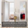 Mirrored Jewelry Wardrobe for Door or Wall Mount with LED Lights; Cosmetic Tray; Lock