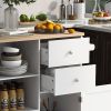 K&K Store Kitchen Cart on 4 Wheels with 2 Drawers and 3 Open Shelves; Kitchen Island with Rubber Wood top for Dinning Room; White